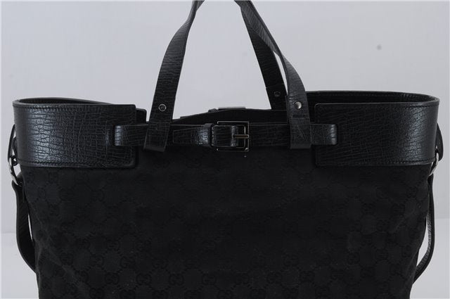 Authentic GUCCI Vintage Tote Hand Bag GG Canvas Leather 106251 Black 1952D