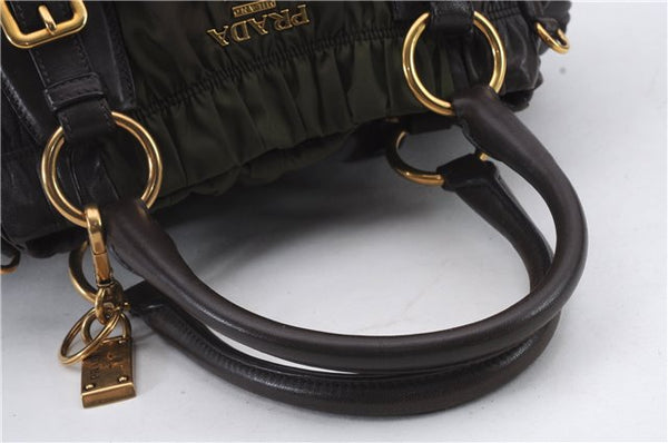 Authentic PRADA Nylon Leather 2Way Shoulder Hand Bag BN1793 Khaki Brown 1954D