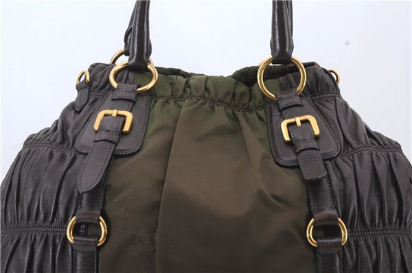 Authentic PRADA Nylon Leather 2Way Shoulder Hand Bag BN1793 Khaki Brown 1954D