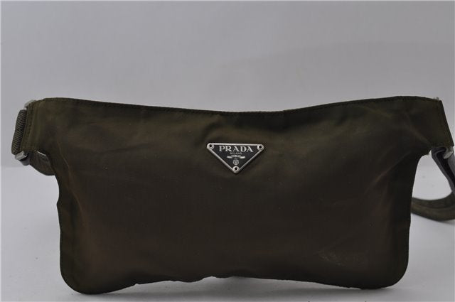 Authentic PRADA Nylon Leather Waist Body Bag Khaki Green 1956D