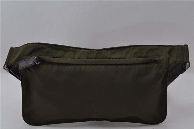 Authentic PRADA Nylon Leather Waist Body Bag Khaki Green 1956D