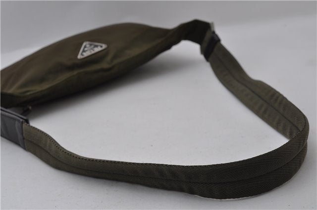 Authentic PRADA Nylon Leather Waist Body Bag Khaki Green 1956D