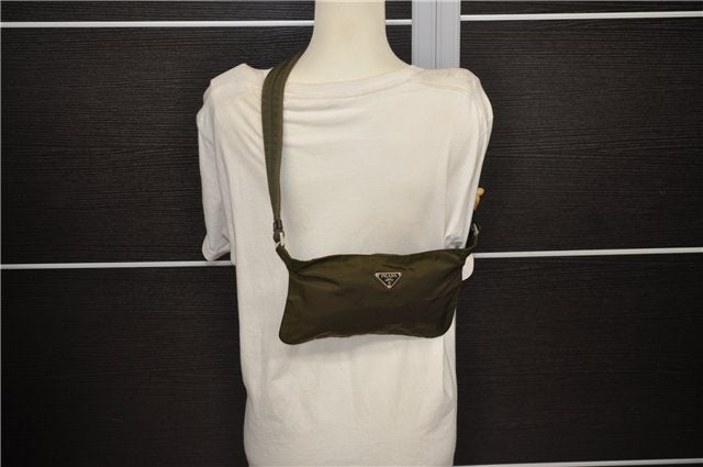 Authentic PRADA Nylon Leather Waist Body Bag Khaki Green 1956D