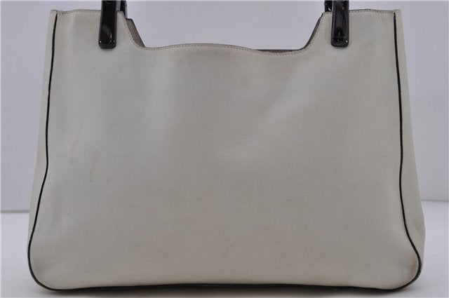 Authentic PRADA Plastic Leather Shoulder Tote Hand Bag Purse Ivory 1957D