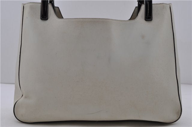 Authentic PRADA Plastic Leather Shoulder Tote Hand Bag Purse Ivory 1957D