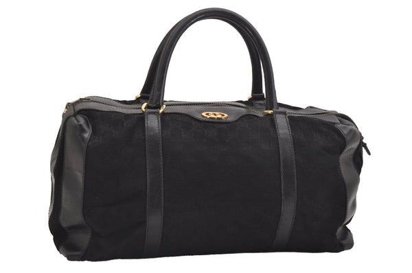 Authentic GUCCI Vintage Hand Boston Bag GG Canvas Leather Black 1957I
