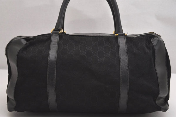 Authentic GUCCI Vintage Hand Boston Bag GG Canvas Leather Black 1957I