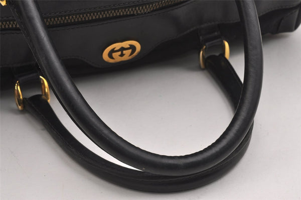 Authentic GUCCI Vintage Hand Boston Bag GG Canvas Leather Black 1957I