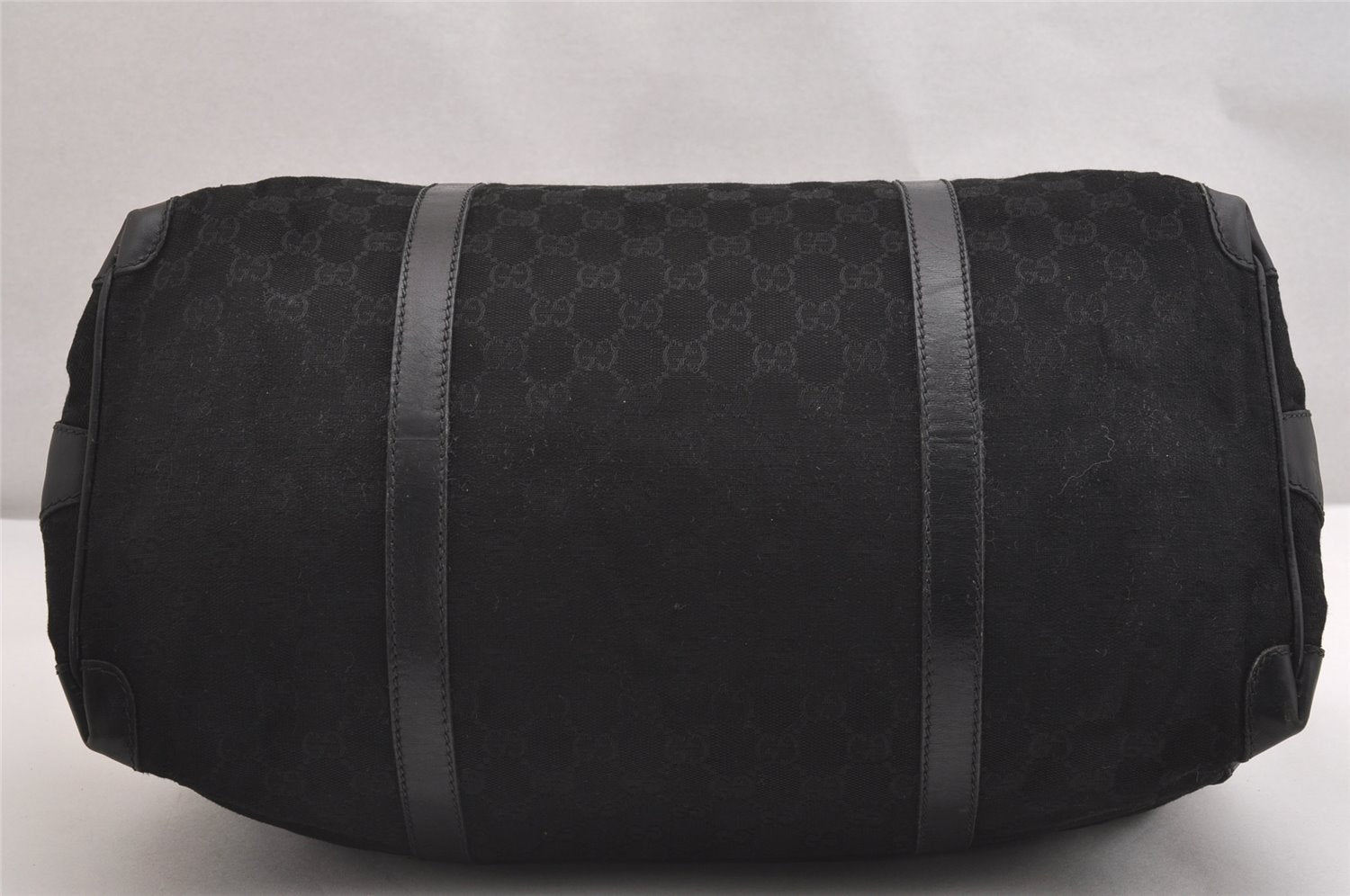 Authentic GUCCI Vintage Hand Boston Bag GG Canvas Leather Black 1957I