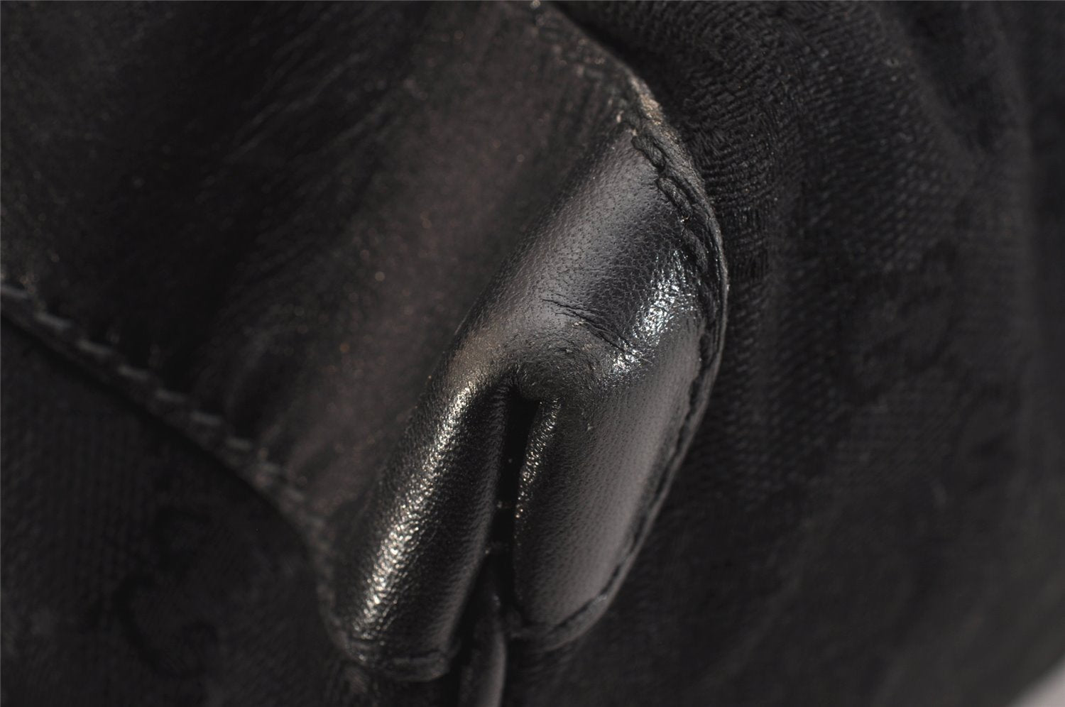 Authentic GUCCI Vintage Hand Boston Bag GG Canvas Leather Black 1957I