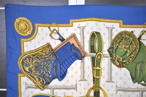 Authentic HERMES Carre 90 Scarf "SELLES A HOUSSE" Silk Blue 1958I