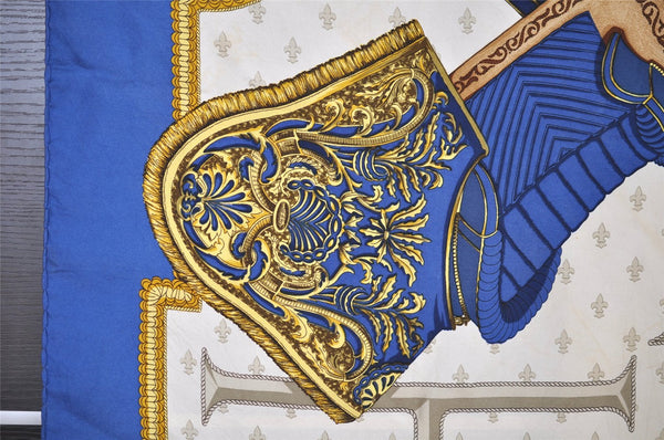 Authentic HERMES Carre 90 Scarf "SELLES A HOUSSE" Silk Blue 1958I