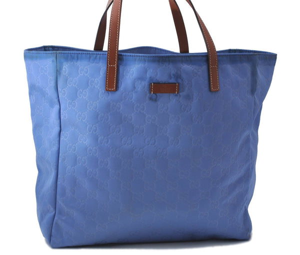 Authentic GUCCI Hand Tote Bag GG Nylon Leather 282439 Blue 1960D