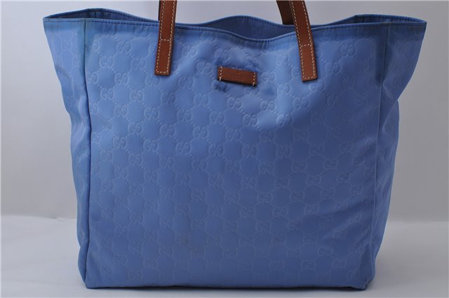 Authentic GUCCI Hand Tote Bag GG Nylon Leather 282439 Blue 1960D