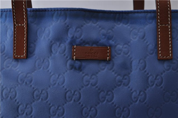 Authentic GUCCI Hand Tote Bag GG Nylon Leather 282439 Blue 1960D