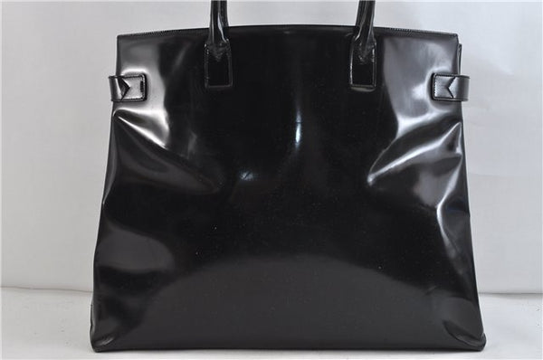 Authentic GUCCI Vintage Shoulder Tote Bag Enamel Black 1962D