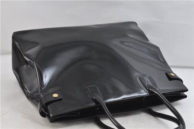 Authentic GUCCI Vintage Shoulder Tote Bag Enamel Black 1962D