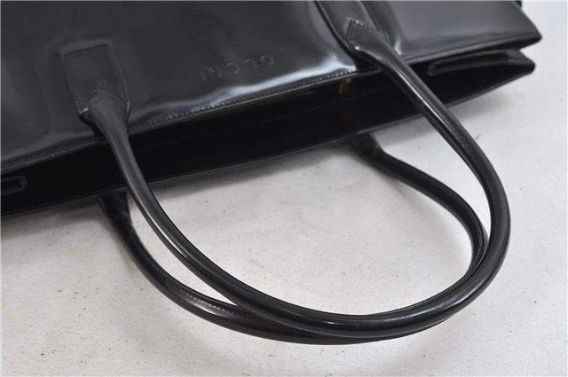 Authentic GUCCI Vintage Shoulder Tote Bag Enamel Black 1962D