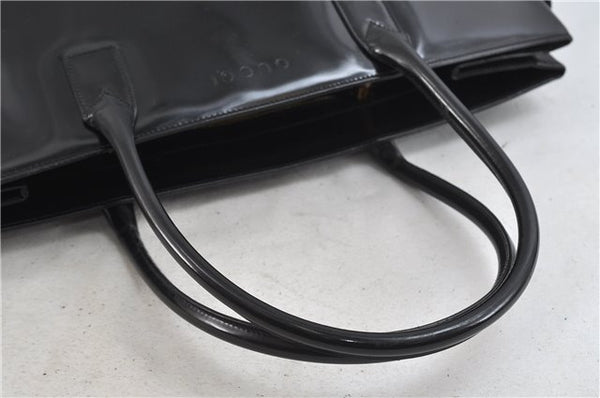 Authentic GUCCI Vintage Shoulder Tote Bag Enamel Black 1962D