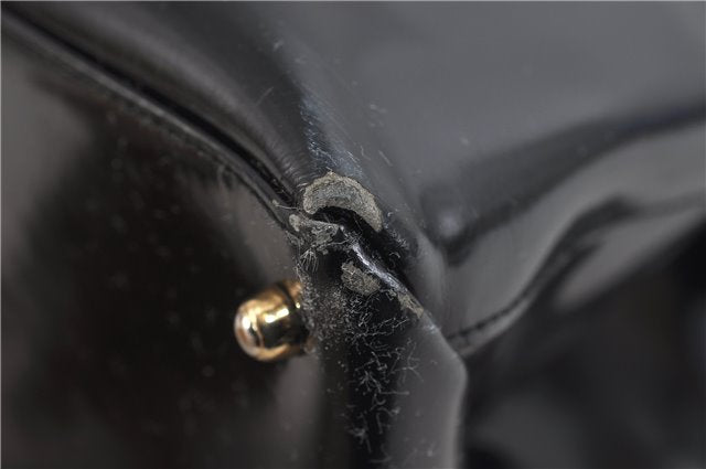 Authentic GUCCI Vintage Shoulder Tote Bag Enamel Black 1962D