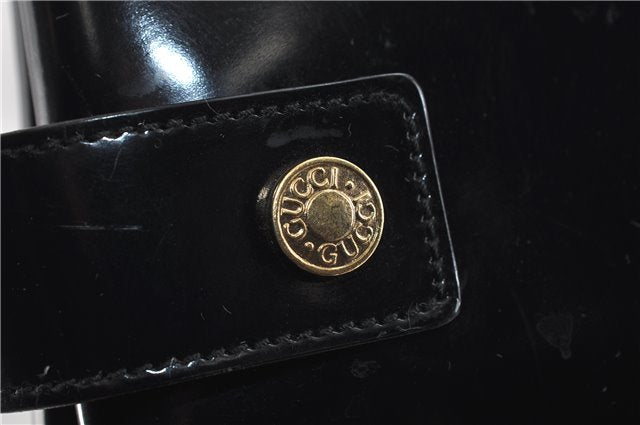 Authentic GUCCI Vintage Shoulder Tote Bag Enamel Black 1962D