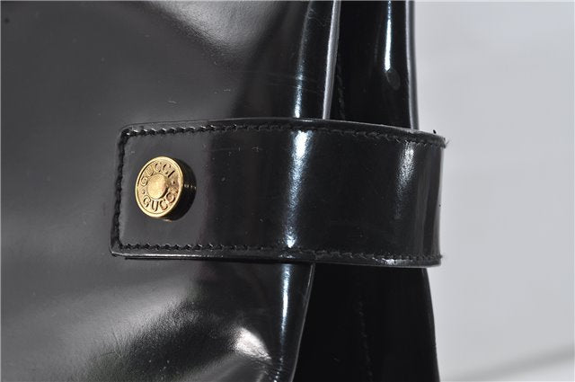 Authentic GUCCI Vintage Shoulder Tote Bag Enamel Black 1962D