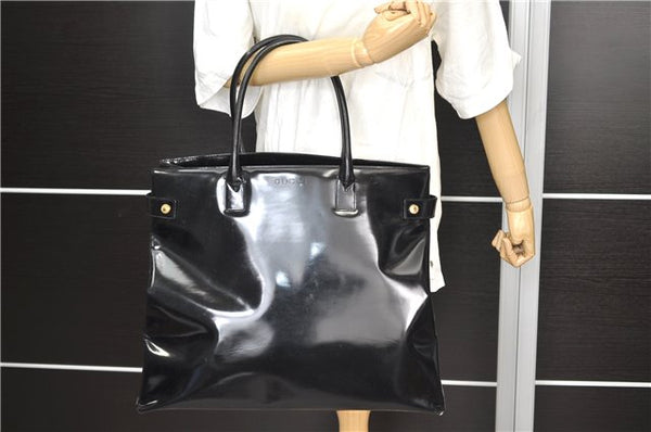 Authentic GUCCI Vintage Shoulder Tote Bag Enamel Black 1962D
