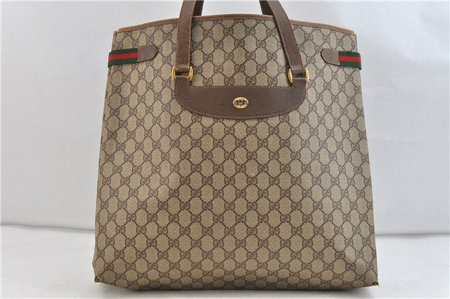 Auth GUCCI Web Sherry Line Shoulder Shoulder Tote Bag GG PVC Leather Brown 1968D