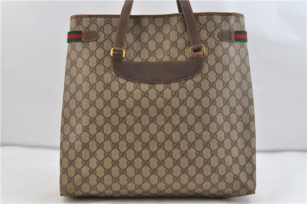 Auth GUCCI Web Sherry Line Shoulder Shoulder Tote Bag GG PVC Leather Brown 1968D