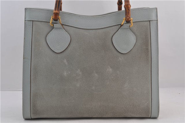 Authentic GUCCI Bamboo Tote Hand Bag Suede Leather Light Blue Junk 1969D