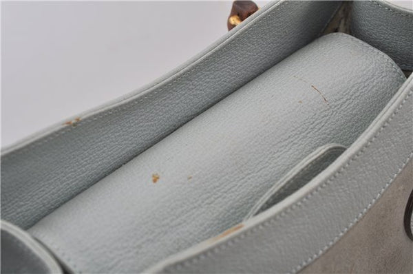 Authentic GUCCI Bamboo Tote Hand Bag Suede Leather Light Blue Junk 1969D