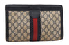 Authentic GUCCI Sherry Line Clutch Hand Bag Purse GG PVC Leather Navy Blue 1977G
