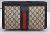 Authentic GUCCI Sherry Line Clutch Hand Bag Purse GG PVC Leather Navy Blue 1977G