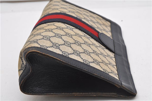 Authentic GUCCI Sherry Line Clutch Hand Bag Purse GG PVC Leather Navy Blue 1977G