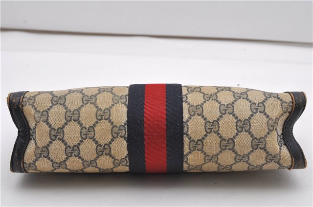 Authentic GUCCI Sherry Line Clutch Hand Bag Purse GG PVC Leather Navy Blue 1977G