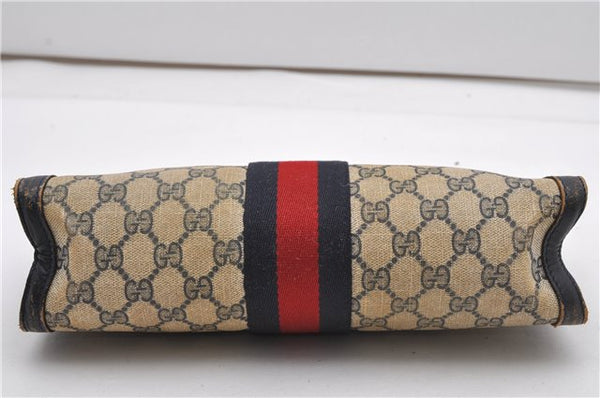 Authentic GUCCI Sherry Line Clutch Hand Bag Purse GG PVC Leather Navy Blue 1977G