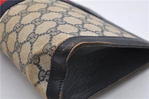 Authentic GUCCI Sherry Line Clutch Hand Bag Purse GG PVC Leather Navy Blue 1977G