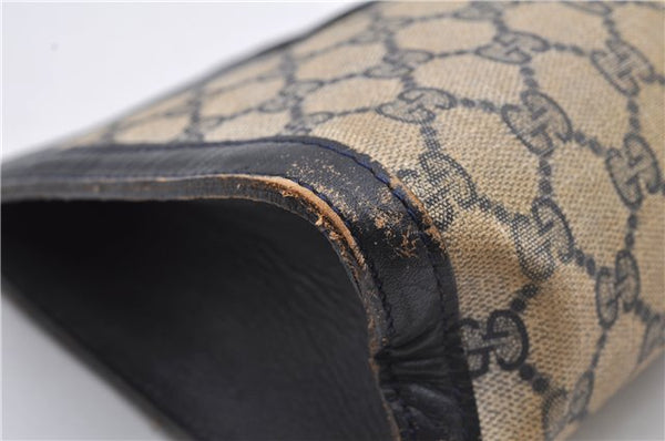 Authentic GUCCI Sherry Line Clutch Hand Bag Purse GG PVC Leather Navy Blue 1977G