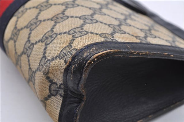 Authentic GUCCI Sherry Line Clutch Hand Bag Purse GG PVC Leather Navy Blue 1977G