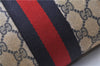Authentic GUCCI Sherry Line Clutch Hand Bag Purse GG PVC Leather Navy Blue 1977G