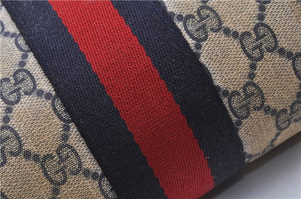 Authentic GUCCI Sherry Line Clutch Hand Bag Purse GG PVC Leather Navy Blue 1977G