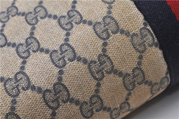 Authentic GUCCI Sherry Line Clutch Hand Bag Purse GG PVC Leather Navy Blue 1977G