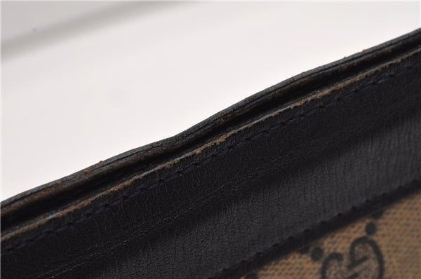 Authentic GUCCI Sherry Line Clutch Hand Bag Purse GG PVC Leather Navy Blue 1977G