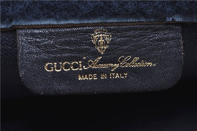 Authentic GUCCI Sherry Line Clutch Hand Bag Purse GG PVC Leather Navy Blue 1977G