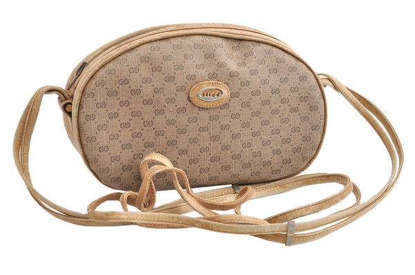 Authentic GUCCI Micro GG Shoulder Cross Body Bag GG PVC Leather Brown 1978G