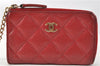 Authentic CHANEL Caviar Skin Matelasse Coin Purse Wallet CC Logo Red 1981G