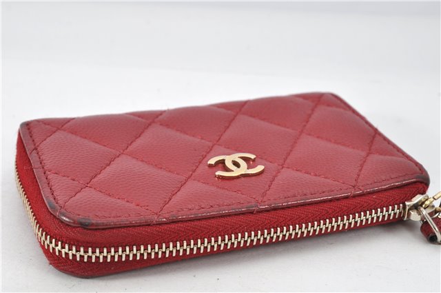 Authentic CHANEL Caviar Skin Matelasse Coin Purse Wallet CC Logo Red 1981G