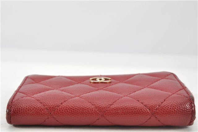 Authentic CHANEL Caviar Skin Matelasse Coin Purse Wallet CC Logo Red 1981G