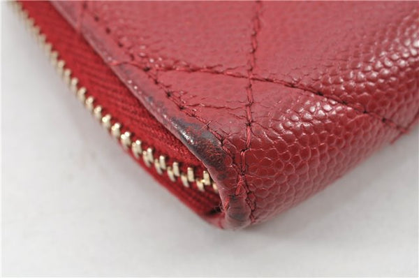 Authentic CHANEL Caviar Skin Matelasse Coin Purse Wallet CC Logo Red 1981G