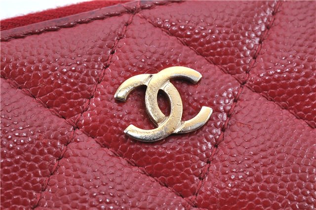 Authentic CHANEL Caviar Skin Matelasse Coin Purse Wallet CC Logo Red 1981G